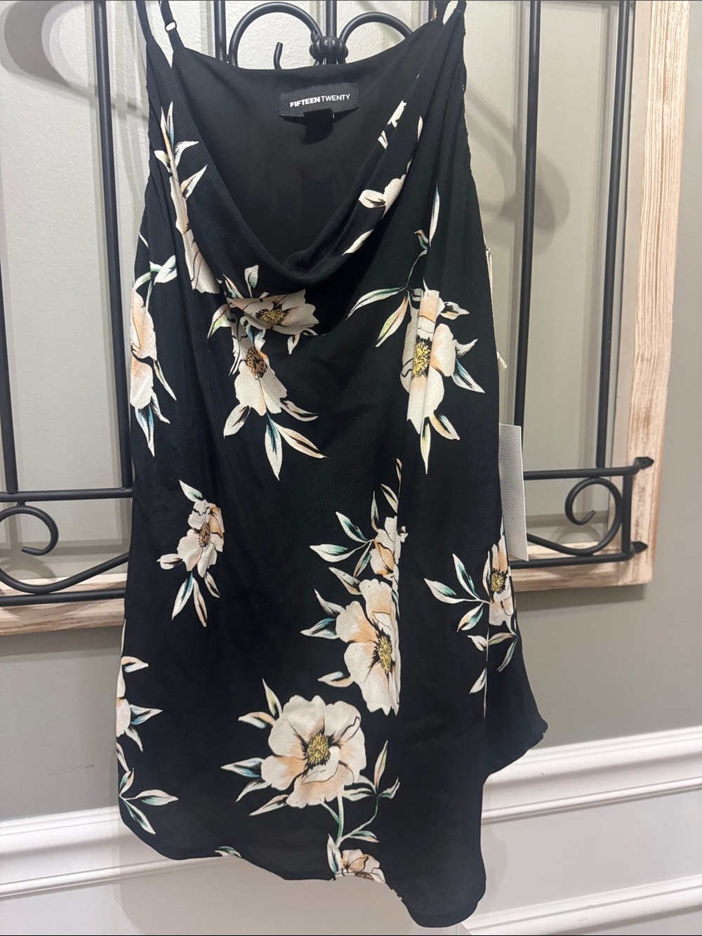 Fifteen Twenty Black Floral Drape Cami XS nwt dark floral